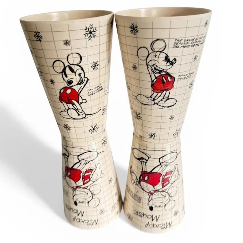 Disney Mickey Mouse Vintage Retro Cup Set Of 4 Collectible Kitchen Drinkware